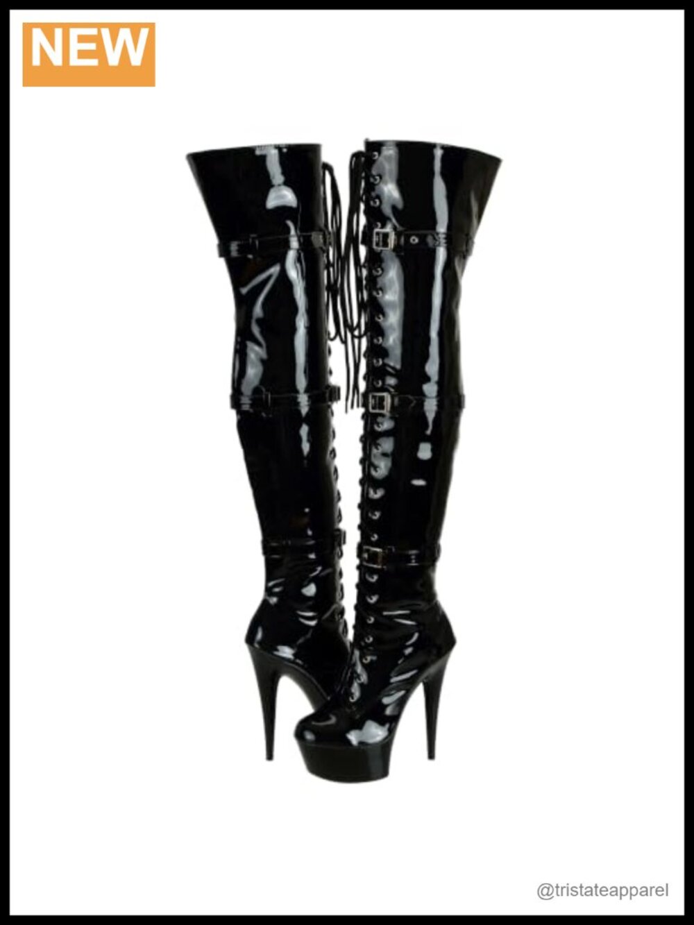 Patent Leather Over-the-Knee Stiletto Platform Boots with Buckle Zip